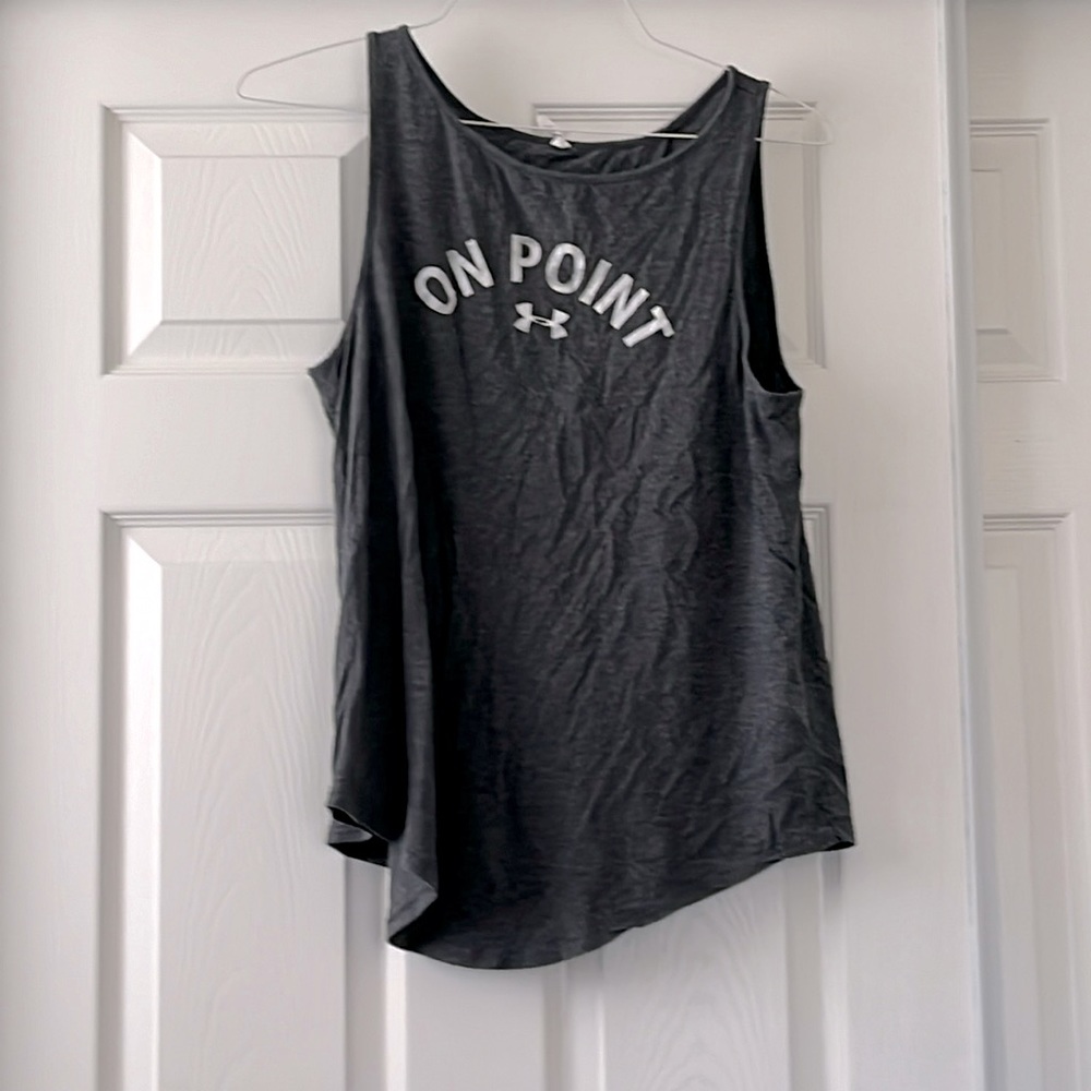 Under Armour Dark Gray Women’s Tank with “On Point” Graphic on Front